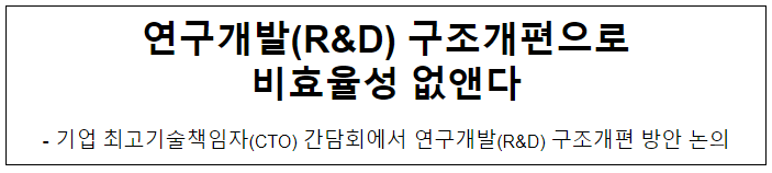 연구개발(R&D) 구조개편으로 비효율성 없앤다 연구개발(R&D) 구조개편으로 비효율성 없앤다