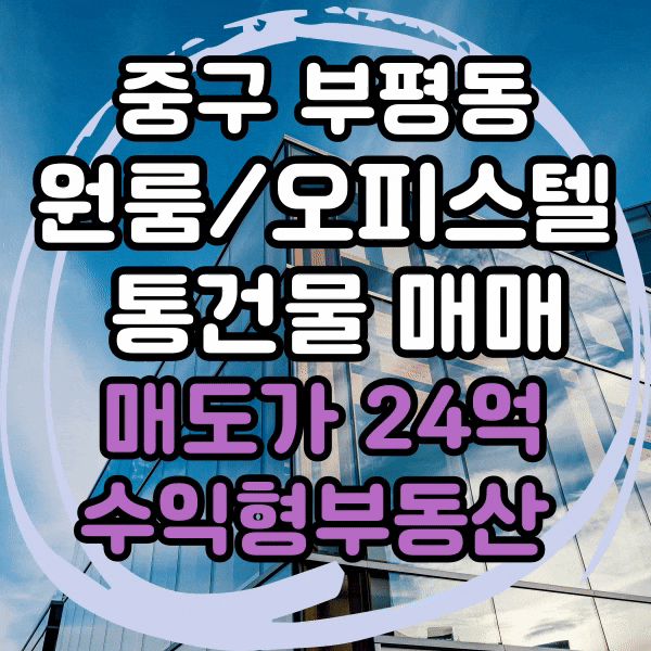  중구 부평동 일반상업지역 수익률 7%대 원룸 통 건물 매매, 고수익률 수익형 부동산, 부평동 오피스텔 건물 매도, 토성역 도보 5분 이내