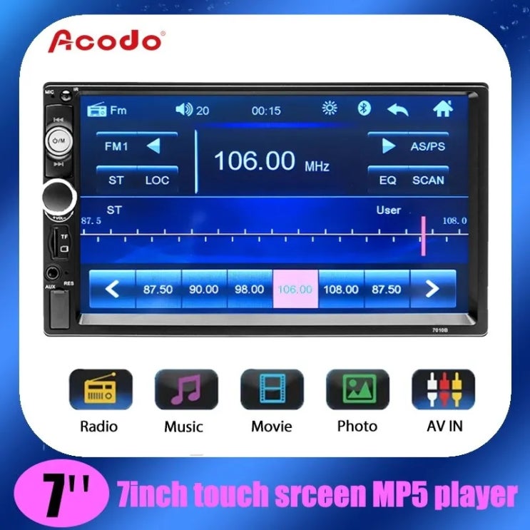 Acodo 차량용 라디오, 멀티미디어 MP5 플레이어, 블루투스, USB, TF, FM, 7인치 HD 오토라디오!