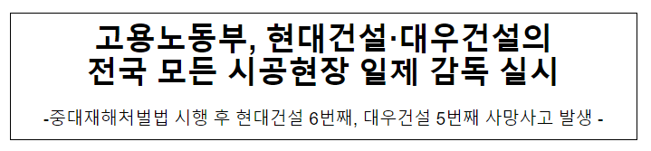 고용노동부, 현대건설·대우건설의 전국 모든 시공현장 일제 감독 실시