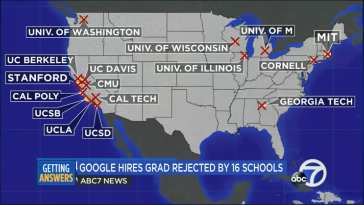 미국 명문대는 불합격, 하지만 구글로 직행(?)