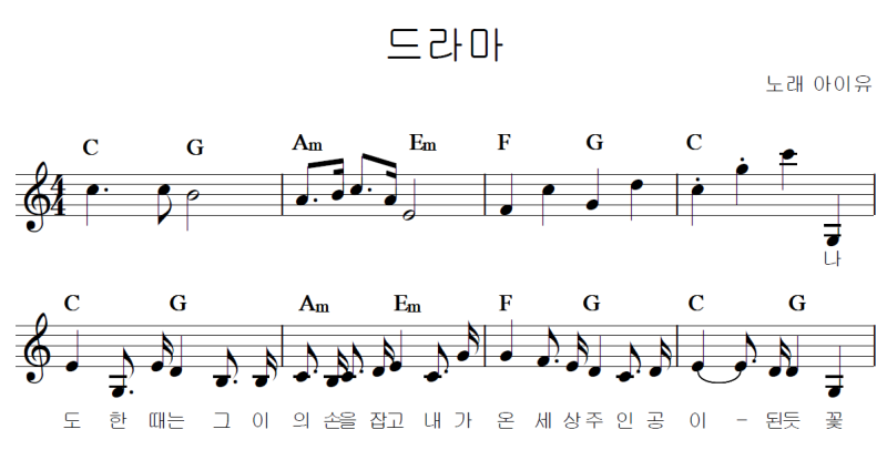 IU - Drama - ハ長調楽譜