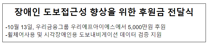 장애인 도보접근성 향상을 위한 후원금 전달식 장애인 도보접근성 향상을 위한 후원금 전달식
