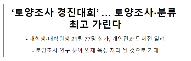 ‘토양조사 경진대회’ … 토양조사·분류 최고 가린다 ‘토양조사 경진대회’ … 토양조사·분류 최고 가린다