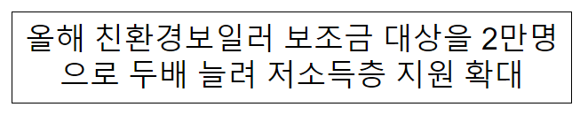 올해 친환경보일러 보조금 대상을 2만명으로 두배 늘려 저소득층 지원 확대