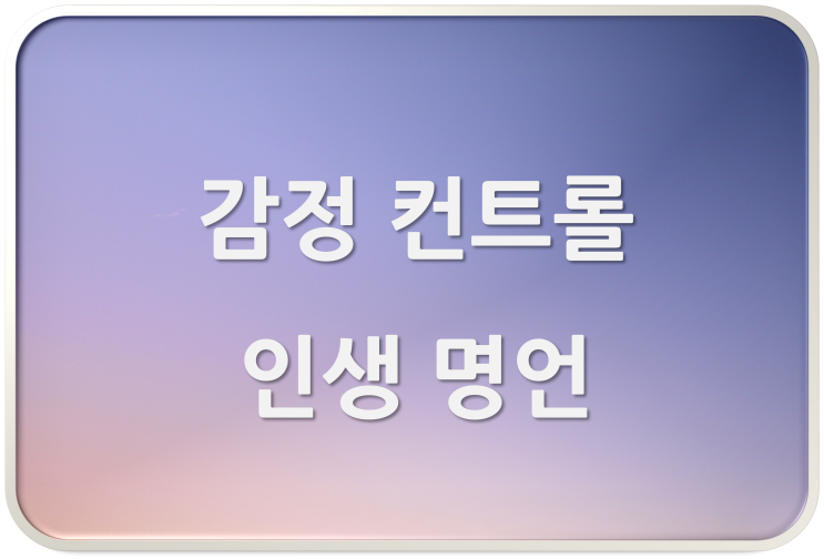  [멘탈수리] 매 순간 되새김질 해야 할 감정 컨트롤 인생 명언 5