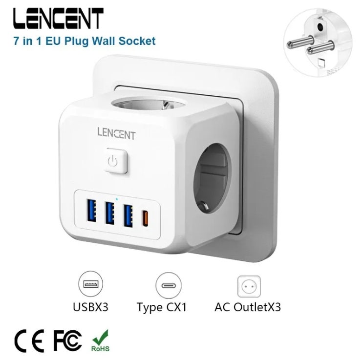  LENCENT 가정용 벽 소켓 확장기, AC 콘센트와 USB 포트가 함께!