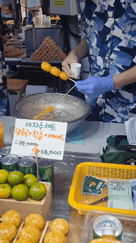  제주 동문 야시장 아베베 베이커리 통귤탕후루 딱새우 회 등 먹어보기