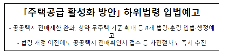 「주택공급 활성화 방안」 하위법령 입법예고 「주택공급 활성화 방안」 하위법령 입법예고