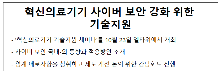 혁신의료기기 사이버 보안 강화 위한 기술지원