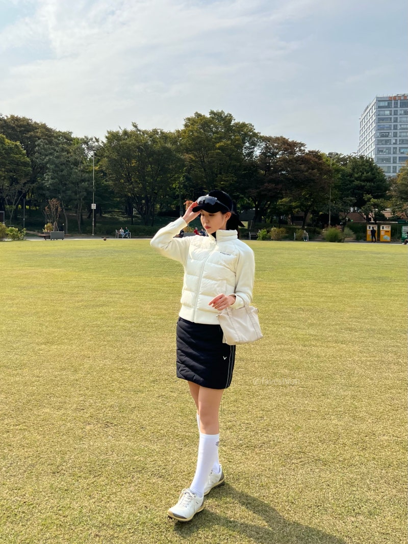 여자 가을 골프웨어 브랜드 디스커버리 경량패딩 구스다운 여성 골프 니트 패딩 자켓