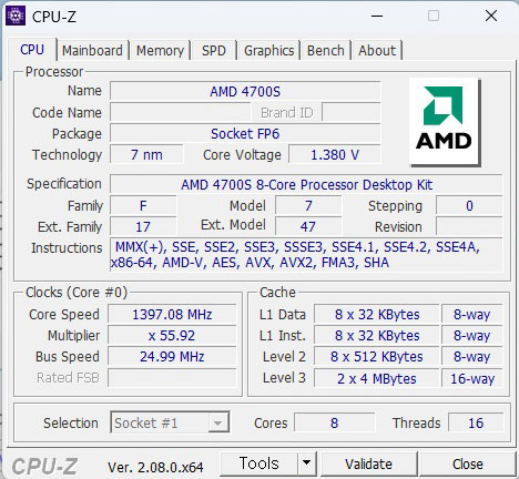 AMD 4700S 8-코어 프로세서 데스크탑 키트 gpu-z