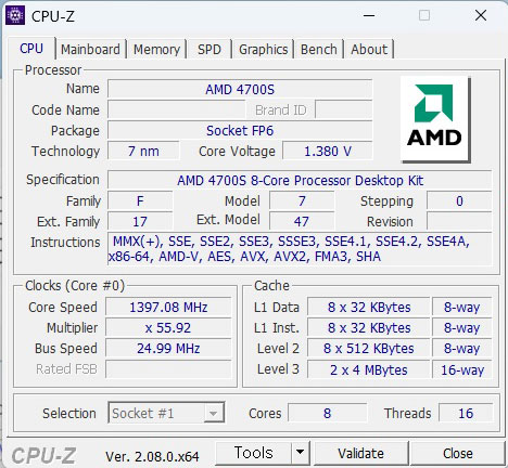  AMD 4700S 8-코어 프로세서 데스크탑 키트 gpu-z