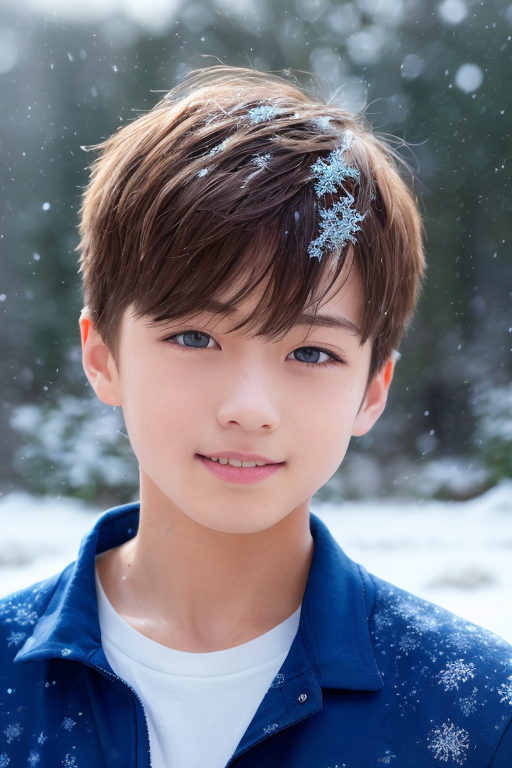  [Ai Greem] 그림_남자 505: Free image of a handsome boy with brown hair and blue eyes, winter bacground