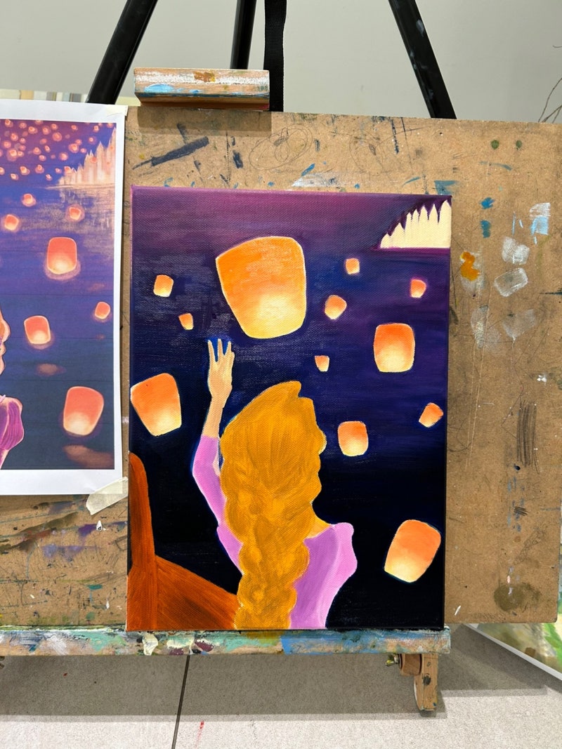 화정미술학원 | 수강생님의 디즈니 라푼젤 유화작품 💜🦎 : 네이버 블로그, image size:800x1067