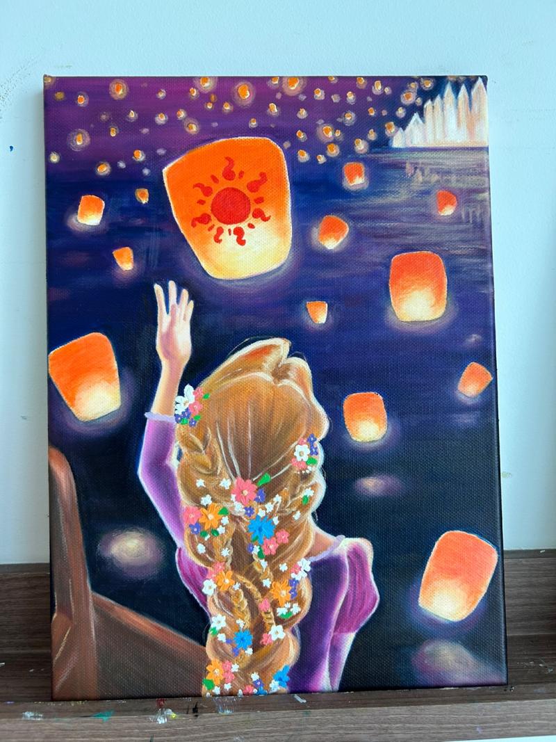 화정미술학원 | 수강생님의 디즈니 라푼젤 유화작품 💜🦎 : 네이버 블로그, image size:800x1067