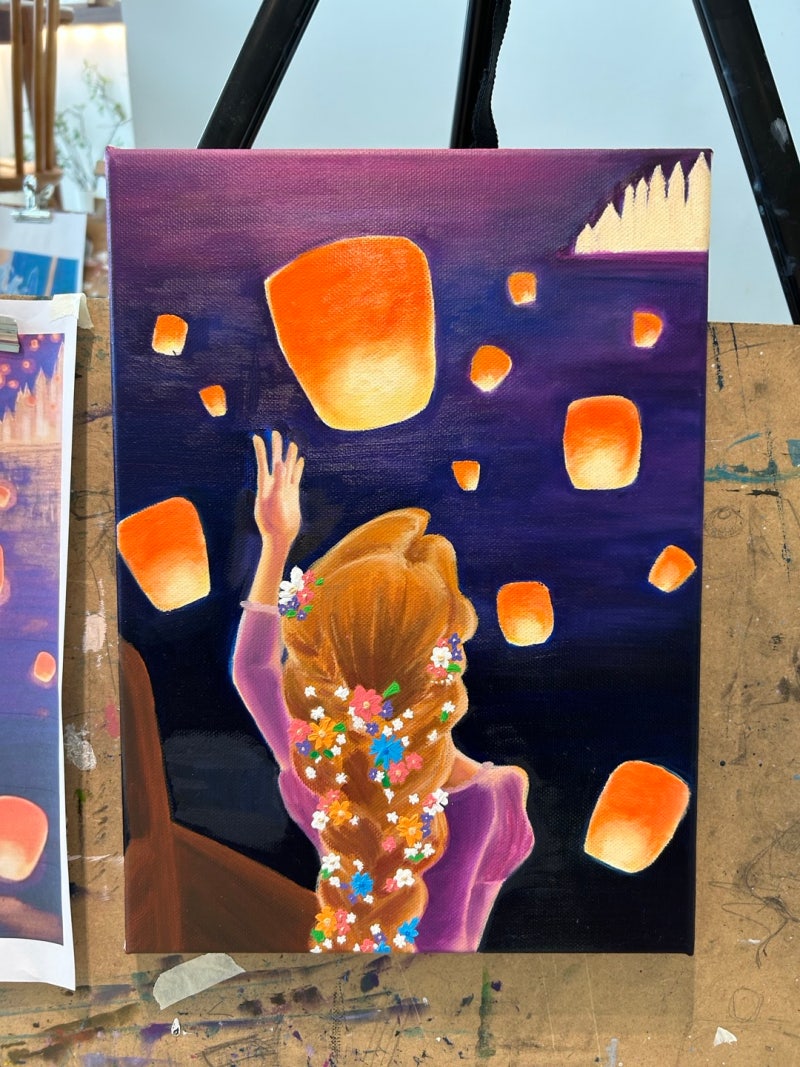 화정미술학원 | 수강생님의 디즈니 라푼젤 유화작품 💜🦎 : 네이버 블로그, image size:800x1067