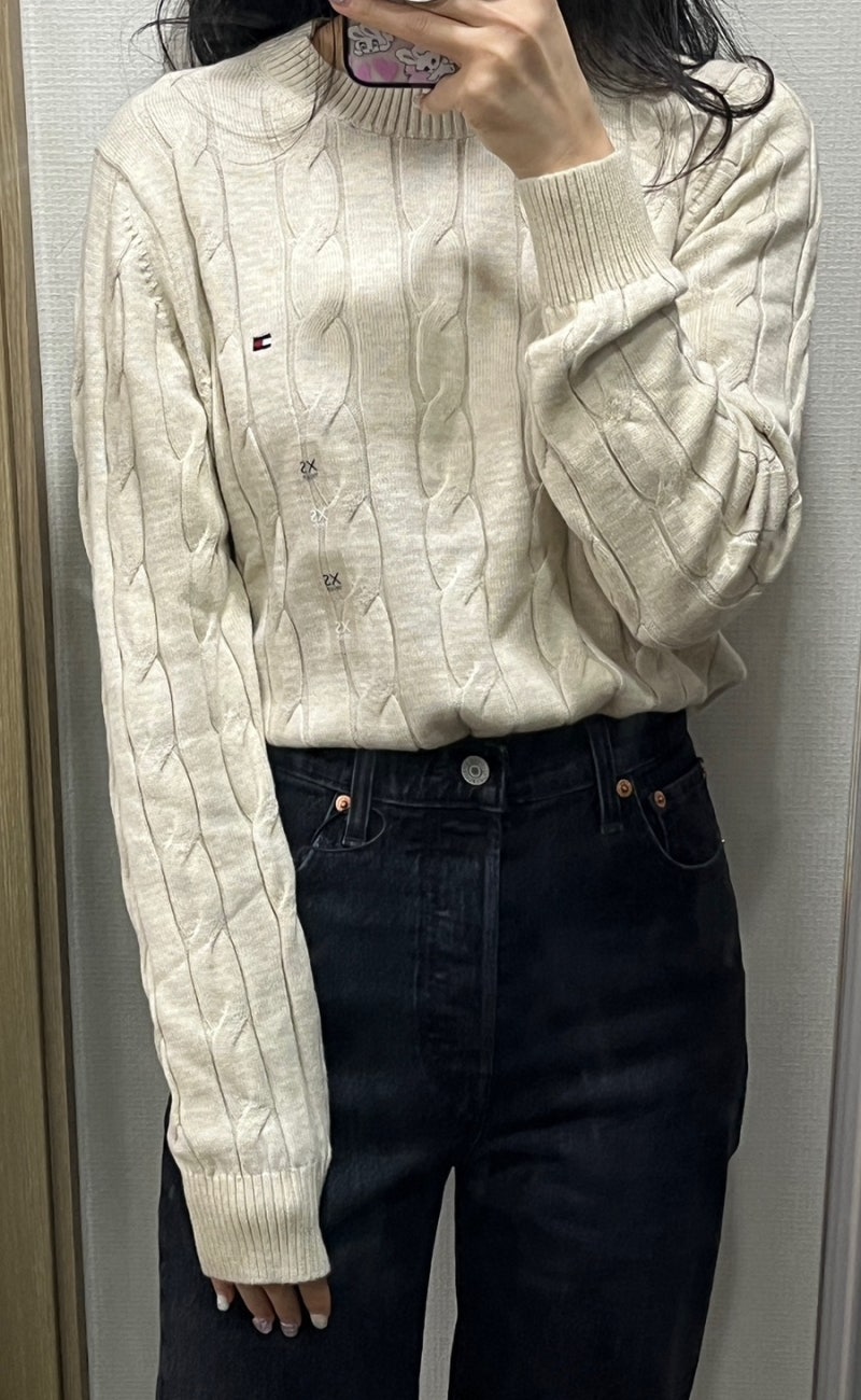 타미힐피거 남성 플래그 로고 케이블 니트 (FLAG LOGO CABLE KNIT SWEATER) XS 사이즈 후기 & 사이즈 ....