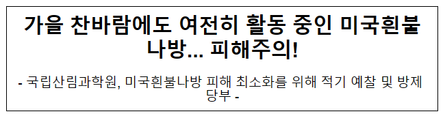 가을 찬바람에도 여전히 활동 중인 미국흰불나방…피해주의! 가을 찬바람에도 여전히 활동 중인 미국흰불나방…피해주의!