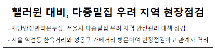 핼러윈 대비, 다중밀집 우려 지역 현장점검