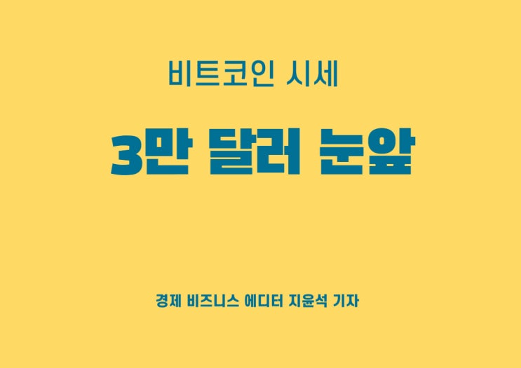  일주일간 계속된 비트코인 시세 강세, 3만달러 눈앞에 둬