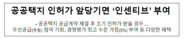 공공택지 인허가 앞당기면 ‘인센티브’ 부여 공공택지 인허가 앞당기면 ‘인센티브’ 부여