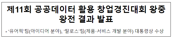 제11회 공공데이터 활용 창업경진대회 왕중왕전 결과 발표