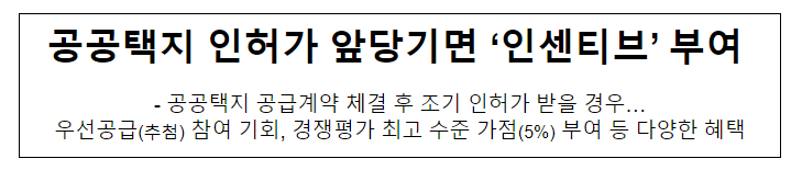 공공택지 인허가 앞당기면 ‘인센티브’ 부여