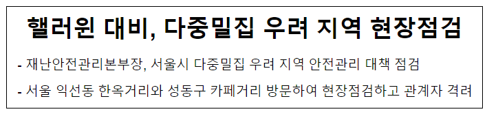 핼러윈 대비, 다중밀집 우려 지역 현장점검 핼러윈 대비, 다중밀집 우려 지역 현장점검