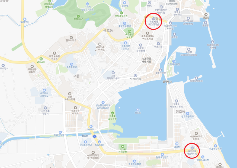 속초고속버스터미널, 속초시외버스터미널 위치 및 주차장 정보