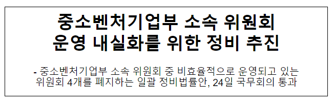 중소벤처기업부 소속 위원회 운영 내실화를 위한 정비 추진