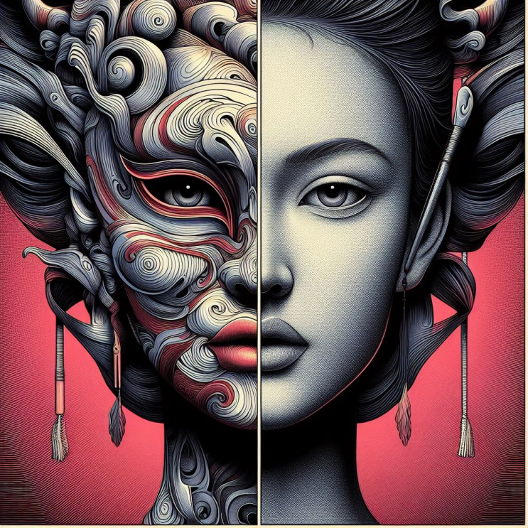  DALL-E(달리)를 이용한 이미지 생성사례 / 마스크걸(Mask Girl)4, dividing line / 디지털콘텐츠큐레이터 황선웅