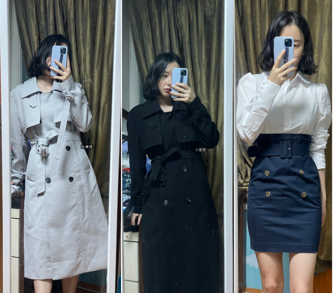  메이윤 2023 클래식 롱 트렌치코트 블랙, 소라그레이, 트렌치 셔츠원피스 내돈내산 후기 환불엔딩