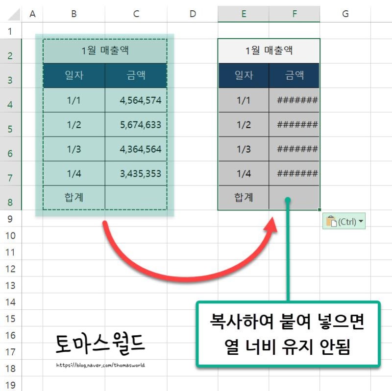 EXCEL(엑셀) 열 너비 그대로 복사하기, 열 너비까지 복사하기 : 네이버 블로그