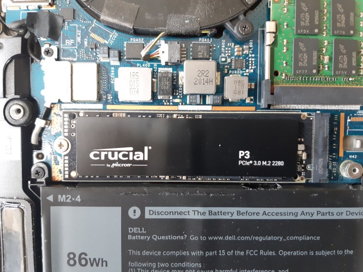  부천 노트북수리 델 P91F NVME SSD 불량 마이크론 P3 2테라 교체 윈도우10 설치