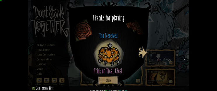  굶지마 투게더 Trick or Treat Chest 득템인건가?