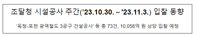 시설공사 주간(’23.10.30.～’23.11.3.) 입찰 동향