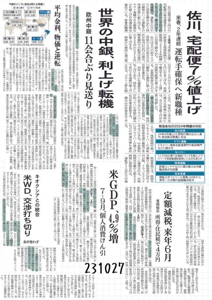 [231027 금] 아사히, 닛케이(일본경제) 신문 스크랩