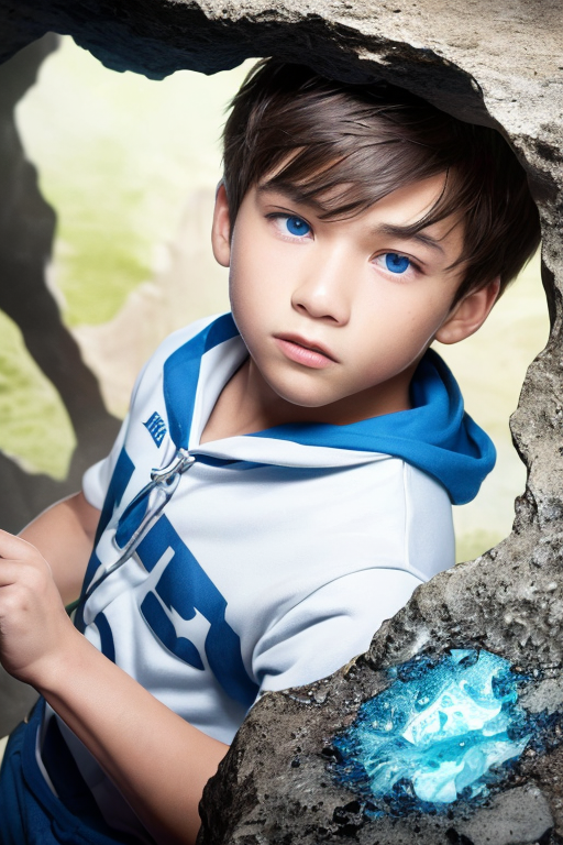 [Ai Greem] 그림_남자 545: Free image of a handsome boy with brown hair and blue eyes in a nice cave.