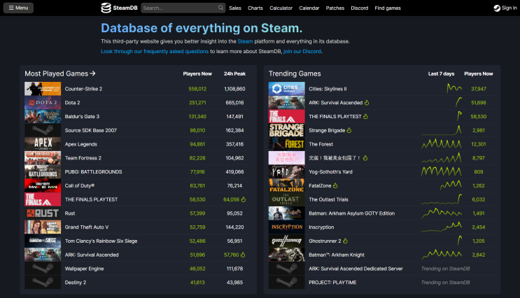 Steam 게임 데이터 통계 사이트