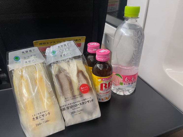 나리타공항 넥스타기전 패밀리마트에서 샌드위치, 복숭아물, BB구매