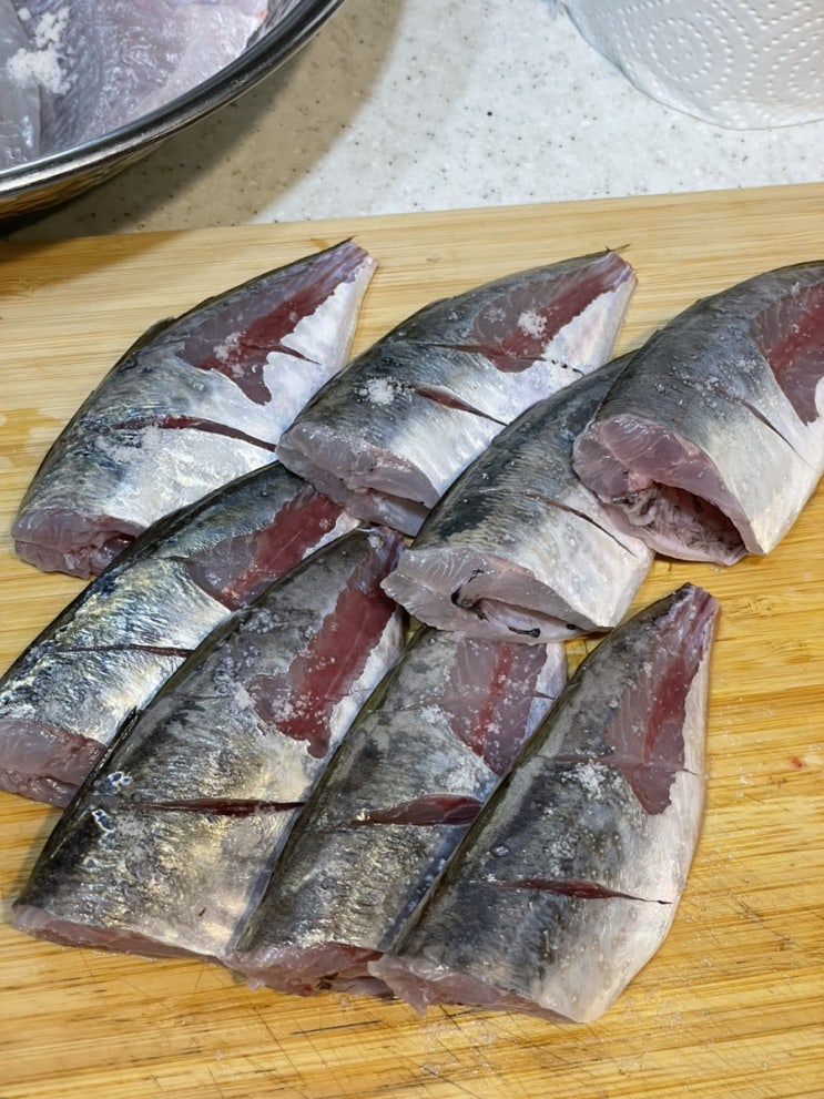  낚시로 올린 전갱이, 전갱이구이 감성돔구이