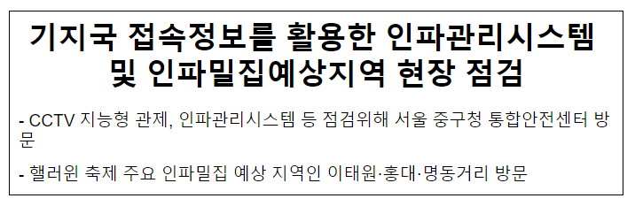 기지국 접속정보를 활용한 인파관리시스템 및 인파밀집예상지역 현장 점검