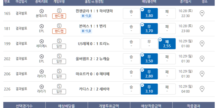 프로토 10/28일 토요일 경기 적중 몇장 프로토 10/28일 토요일 경기 적중 몇장