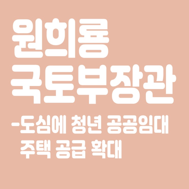  원희룡 "도심에 청년 공공임대주택 공급 확대,금융지원도 강화"