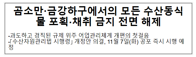 곰소만·금강하구에서의 모든 수산동식물 포획·채취 금지 전면 해제 곰소만·금강하구에서의 모든 수산동식물 포획·채취 금지 전면 해제