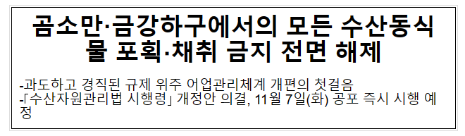 곰소만·금강하구에서의 모든 수산동식물 포획·채취 금지 전면 해제