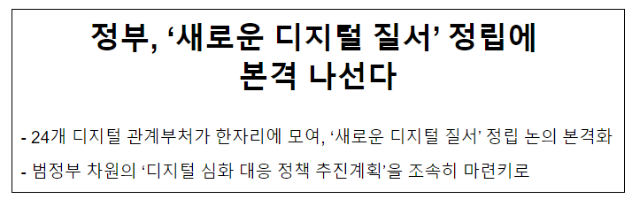 정부, ‘새로운 디지털 질서’ 정립에 본격 나선다 정부, ‘새로운 디지털 질서’ 정립에 본격 나선다