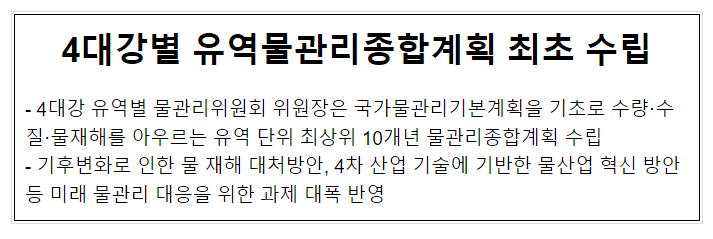 4대강별 유역물관리종합계획 최초 수립