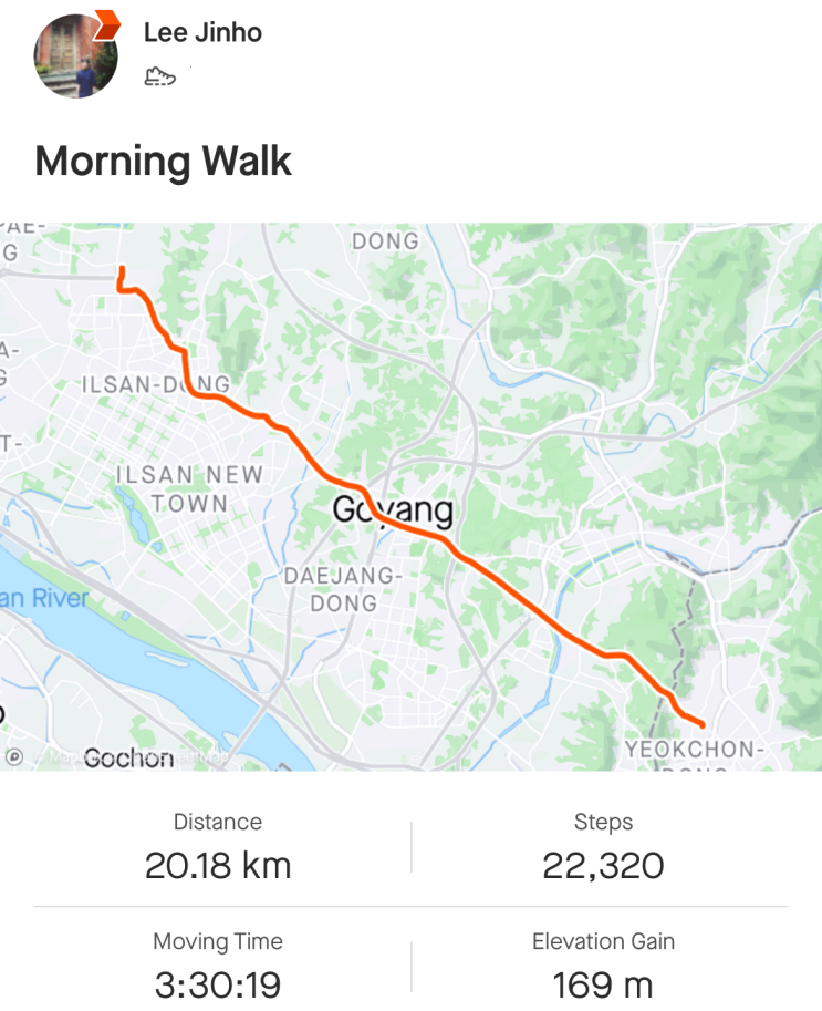  파주에서 서울까지 20km 걷고 왔습니다.